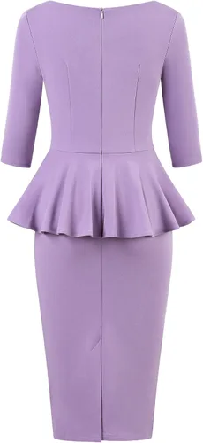 Vista 2 de MUXXN Vestidos de tubo para mujer, estilo vintage, de los años 50, con manga 34, péplum, para negocios, formal, para el trabajo