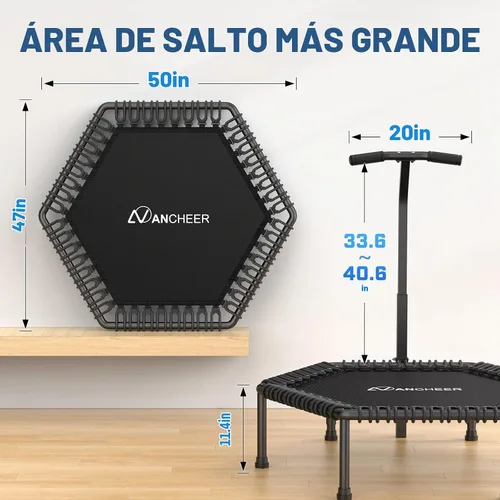 Vista 7 de ANCHEER Rebotador de trampolín de 50 pulgadas para adultos, interior/hogar Negro