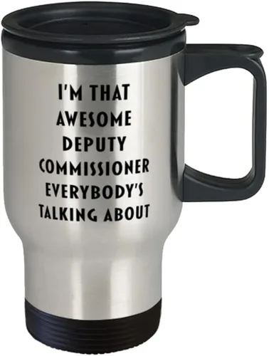 Vista 2 de Taza de café azul con texto en inglés "I'm that Awesome Subcomissioner", divertida, barata, inapropiada, para, azul de dos tonos