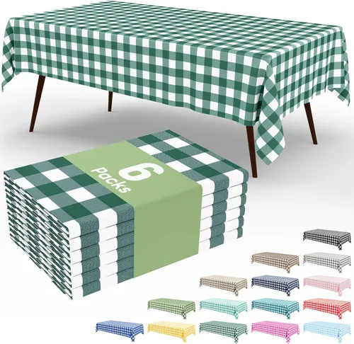 Vista 40 de Smiry Paquete de 3 Manteles Desechables de Cuadros Gingham Color Caqui - 54" x 72" Mantel de Plástico de Servicio Pesado, Cubiertas de Mesa