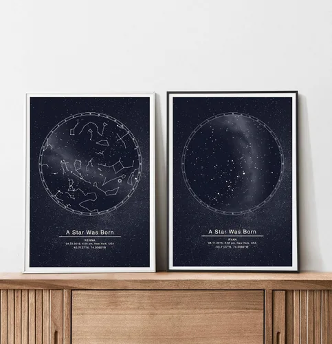 Vista 3 de Tablas de constelación de mapas estelares personalizados, póster personalizado con fecha de nombre de mapa de estrellas, regalo de cumpleaños