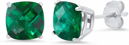 Vista 7 de Amazon Collection Aretes de plata de ley 925 con piedra natal de corte cojín para mujer