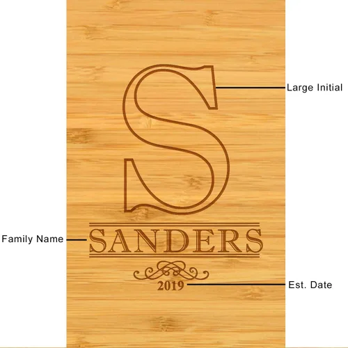 Vista 3 de Tabla de cortar de queso/embutidos de bambú grabada personalizada, incluye 3 cuencos de cerámica con cucharas de bambú, marcadores de queso
