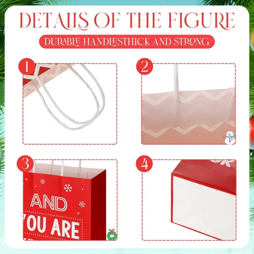 Vista 3 de Zonon 8 bolsas de regalo divertidas de Navidad con asas, bolsas de favor de fiesta de Navidad rojas y verdes con frases humorísticas, suministros