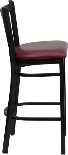 Vista 5 de Flash Furniture HERCULES Series Taburete de bar de metal con respaldo vertical negro para restaurante – asiento de vinilo burdeos