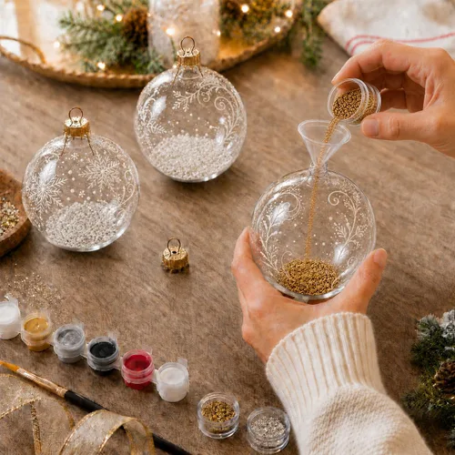Vista 2 de Juego de 6 bolas de cristal transparente adornos de Navidad DIY Craft 3.25 pulgadas