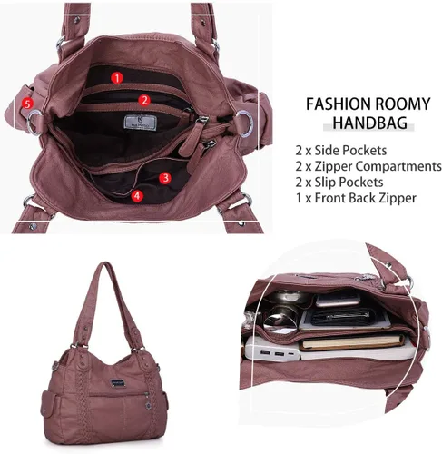 Vista 134 de Angel Barcelo - Bolsa de hombro amplia para mujer, diseño Hobo, cuero lavado