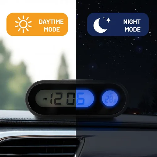 Vista 6 de Reloj de tiempo de coche Termómetro de coche Smart LED Digital Display Termómetro electrónico con retroiluminación