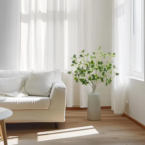 Vista 4 de Plantas artificiales vegetación, tallos de eucalipto, ramas para decoración del hogar, hojas de ficus rústicas sintéticas florales para mesa
