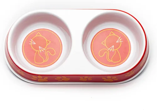 Vista 5 de Petface Cuenco doble de melamina para comida y agua, naranja, rojo