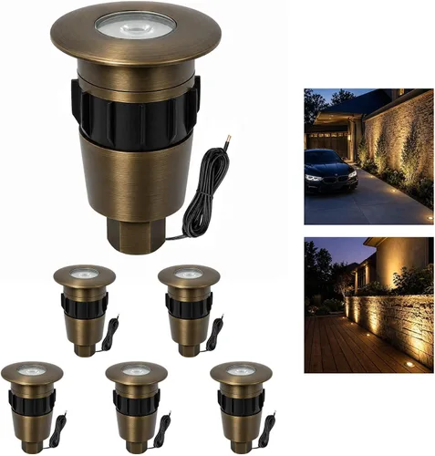 Vista 11 de Gardenreet Mini Brass Low Voltage Well Light, 12V IP65 Drive-Over, 1 Pack Bronce Uplight