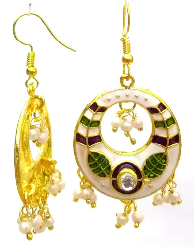 Vista 2 de DESI HAWKER Meenakari Minakari esmalte pintura oro hecho a mano pendiente Bali Jhumki Jhumka joyería étnica gota colgante aro Afghani Chandbali