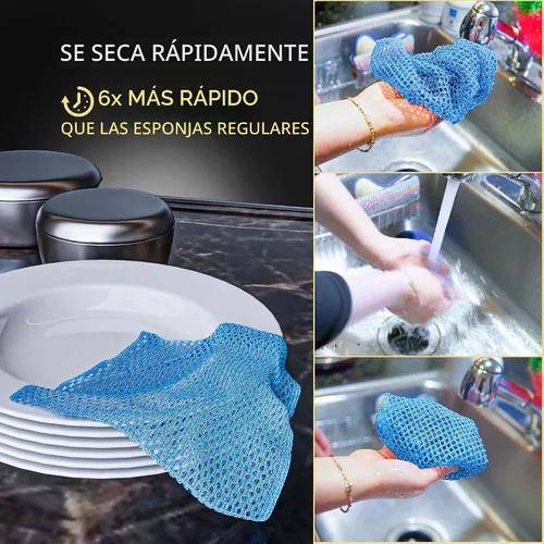 Vista 8 de Paño de cocina sin olor para lavado de platos de múltiples usos - sin olor - mayor vida útil, Paquete de 1 Azul