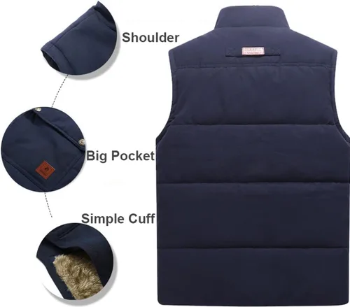 Vista 3 de XinYangNi Men's Winter Warm Outdoor Padded Puffer Vest Thick Fleece Lined Sleeveless Jacket