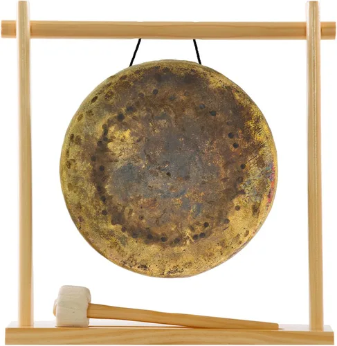 Vista 9 de 8" to 10" Gongs on My Little Pagoda Gong Stand Includes Stand, Mallet, & Your Choice of Gong/Perfect Desktop Gong/Sound Healing & Meditation/Bronze