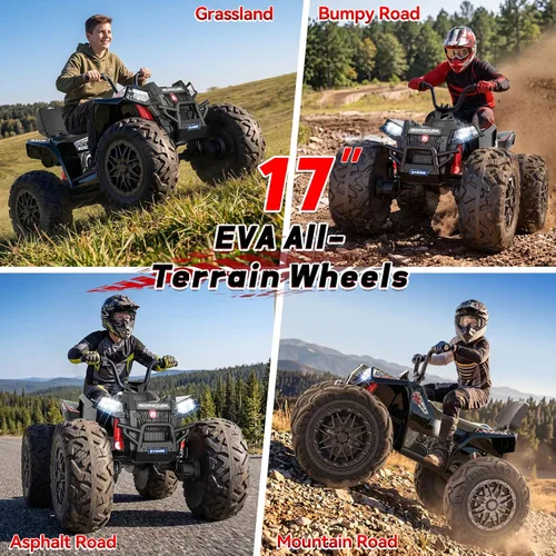 Vista 3 de 24V 4WD Kids ATV 4 Wheeler Ages 5-14 w/800W Powerful Motor, 200 Lbs, Black