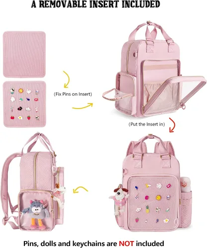 Vista 2 de Prokva Ita Mochila Bolsa de exhibición con insertos para alfileres, bonita bolsa Ita para anime Cosplay y concierto (diseño patente), Rosado