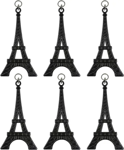 Vista 4 de Juego de 12 ganchos para cortina de ducha de la Torre Eiffel, París París, Francia, desgastado, francés, elegante, estilo cabaña, tema, para el Negro