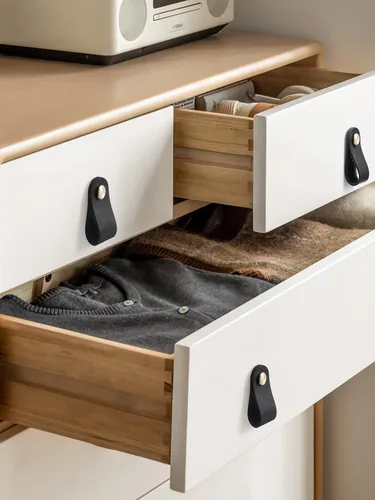 Vista 5 de Tiradores de cuero negro para cajones, paquete de 6 manijas de cuero, pomos de gabinete para cajones de gabinete de cocina, tocador de baño, manijas