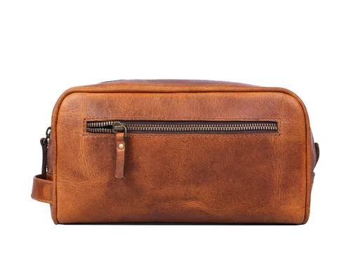 Vista 4 de Aaron Leather Goods - Neceser de viaje, de cuero de alta calidad, con forro impermeable Dopp de estilo vintage, hecho a mano, tamaño king - Kit ~