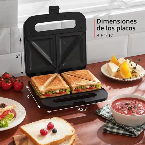 Vista 2 de Elite Gourmet ESM2207XSS - Máquina Panini de 2 rebanadas, 750 W, acero inoxidable Nonstick cooking surface makes grilled cheese, tuna melts &