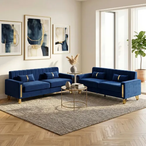 Vista 15 de Juego de sofá de 85 pulgadas, sofá de terciopelo con 2 almohadas y patas doradas, marco resistente de 750 libras, sofá moderno para dormitorio Negro
