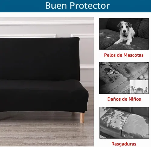 Vista 4 de WOMACO Funda Elástica para Futón Fundas para Sofá Cama Tamaño Full Twin Queen Negro Sin Brazos Protector de Sofá Loveseat con Fondo Elástico
