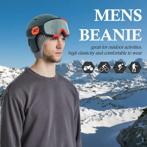 Vista 17 de Gorros de invierno para hombre, para exteriores, elásticos, de punto, con orejeras, resistentes al viento