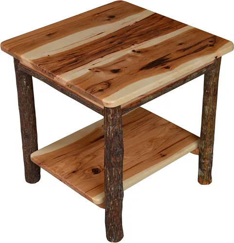 Vista 7 de Amish-Made - Mesa auxiliar cuadrada grande de nogal teñido natural con estante Natural Stain