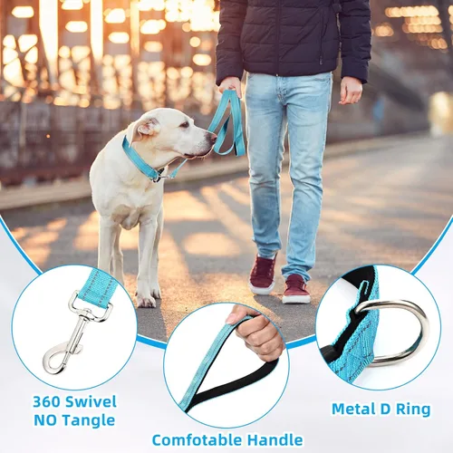 Vista 5 de Juego de 6 juegos de correa y collar reflectantes para perro, correas de nailon ajustables, collar de perro resistente, correa de mango acolchado