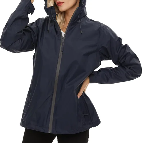 Vista 4 de Chaqueta impermeable ligera para mujer, con capucha, cortavientos ajustable y resistente al viento