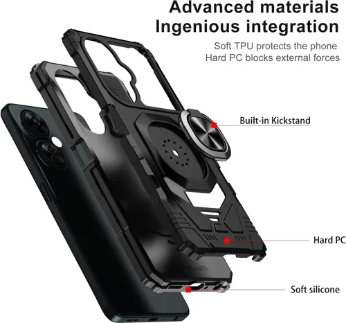Vista 6 de TJS Funda compatible con OnePlus Nord N30 5G, con protector de pantalla de vidrio templado, anillo de metal, soporte magnético resistente contra
