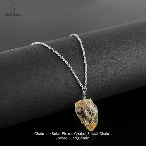 Vista 5 de Collar de piedras preciosas crudas piedras de nacimiento de plata