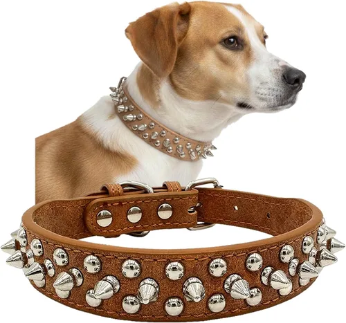 Vista 9 de Collar para perro con tachuelas, de piel sintética, con cúpula plateada, antimordeduras, ajustable, resistente, estilo punk, para perros pequeños