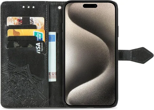 Vista 3 de Funda compatible con Sony Xperia 1 V, compatible con Sony Xperia 1 V/Xperia 1 5 Flip Stand ranuras para tarjetas, cierre magnético, color negro