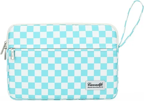 Vista 24 de Canvaslife - Funda de lona para laptop de 13 pulgadas con patrón de cuadros negros y bolsillo de 13 y 13.3 pulgadas