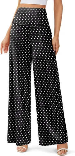 Vista 5 de JZC Pantalones de descanso estilo palazzo para mujer, elásticos, de pierna ancha, informales, cómodos, de tiro alto, holgados, tallas S - 3XL