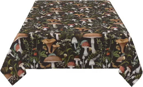 Vista 2 de Cafl Mantel rectangular de hongos otoñales, diseño de bayas e insectos, impermeable, sin arrugas, para comedor (60 x 90 pulgadas)
