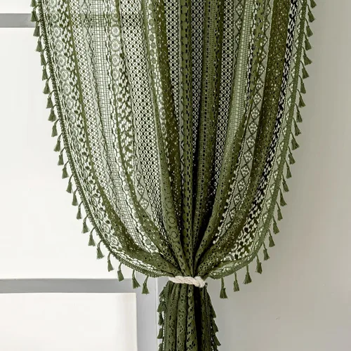 Vista 17 de WAZZIO Cortinas de Encaje, Cortina Boho de Crochet para Dormitorio, Cortinas de Café de Algodón, 45 Pulgadas de Largo, 2 Paneles con Bolsillo