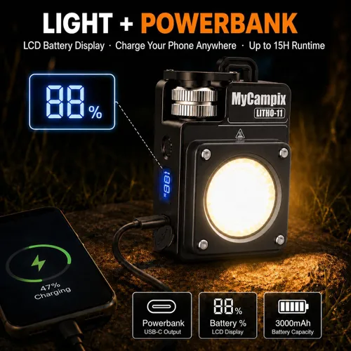 Vista 3 de MyCompix - Linterna de camping portátil, linterna LED ajustable de 3500 lúmenes, recargable con tiempo de funcionamiento y pantalla de 2.5 a 15