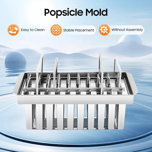 Vista 3 de 20 moldes para helados de acero inoxidable, moldes caseros para paletas de hielo con soporte, máquina reutilizable de congelación rápida, moldes