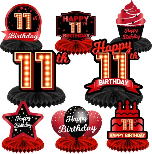 Vista 30 de Feliz 45 cumpleaños rojo y negro centros de mesa de panal de abeja decoraciones de globos decoración de mesa centros de mesa para niñas mujeres