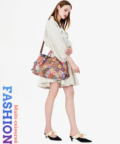Vista 6 de Bolso Boston multicolor para mujer, de cuero genuino, colorido, grande, bolso de mano