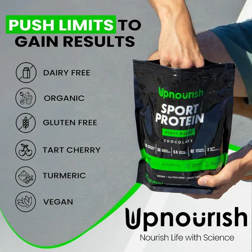Vista 8 de Proteína vegana deportiva en polvo de chocolate, 20 porciones, 1.06 oz de proteína a base de plantas, VELOSITOL, BCAAs, verduras y frutas orgánicas