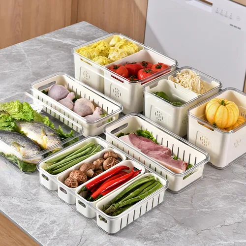 Vista 9 de Recipientes de barra de ensalada para refrigerador con mango de tapa, bandeja para verduras de almacenamiento de frutas Salad Prep Container with