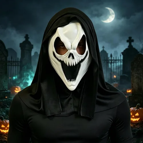 Vista 4 de Moily Máscara de grito con capucha negra adjunta, máscara de Halloween Tipo B