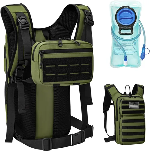 Vista 11 de Koculemi Mochila táctica de hidratación con bolsa de agua de 2L y bolsa táctica pequeña delantera, mochila de agua para exteriores para hombres