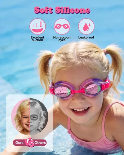Vista 5 de Aegend - Paquete de 2 gafas para niños, gafas de natación para niños de 4 a 16 años, niños y niñas jóvenes, gafas de piscina antivaho, impermeables