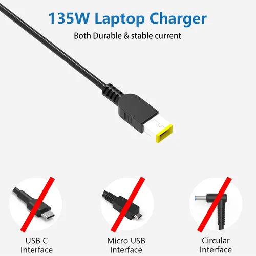 Vista 2 de Adaptador de CA de 135 W, cargador para portátil compatible con Lenovo Thinkpad P1 P71 440P T450P IdeaPad Y40-70 Y50-70 Y50-80 Y520-15 Y700-15ISK
