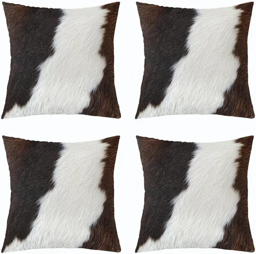 Vista 29 de Juego de 4 fundas de almohada con estampado de piel de vaca de 16 x 16 pulgadas, fundas de cojín de piel de vaca para sala de estar, dormitorio